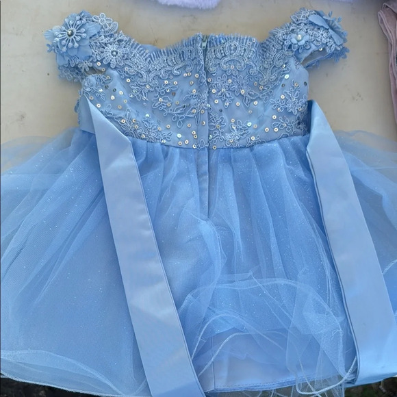 Blue Elegant Off-the-Shoulder Baby Gown - Picture 3 of 3